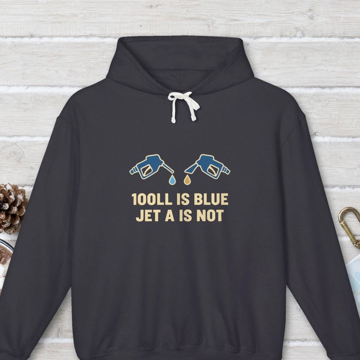 100LL Is Blue design on the Comfort Colors 1467 hoodie in Black, front view