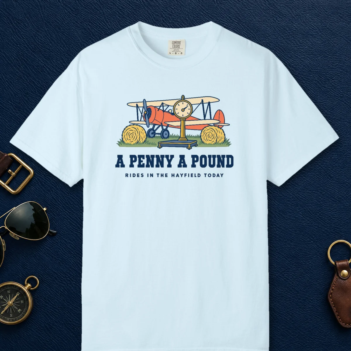 A Penny a Pound Tee in Chambray, front view