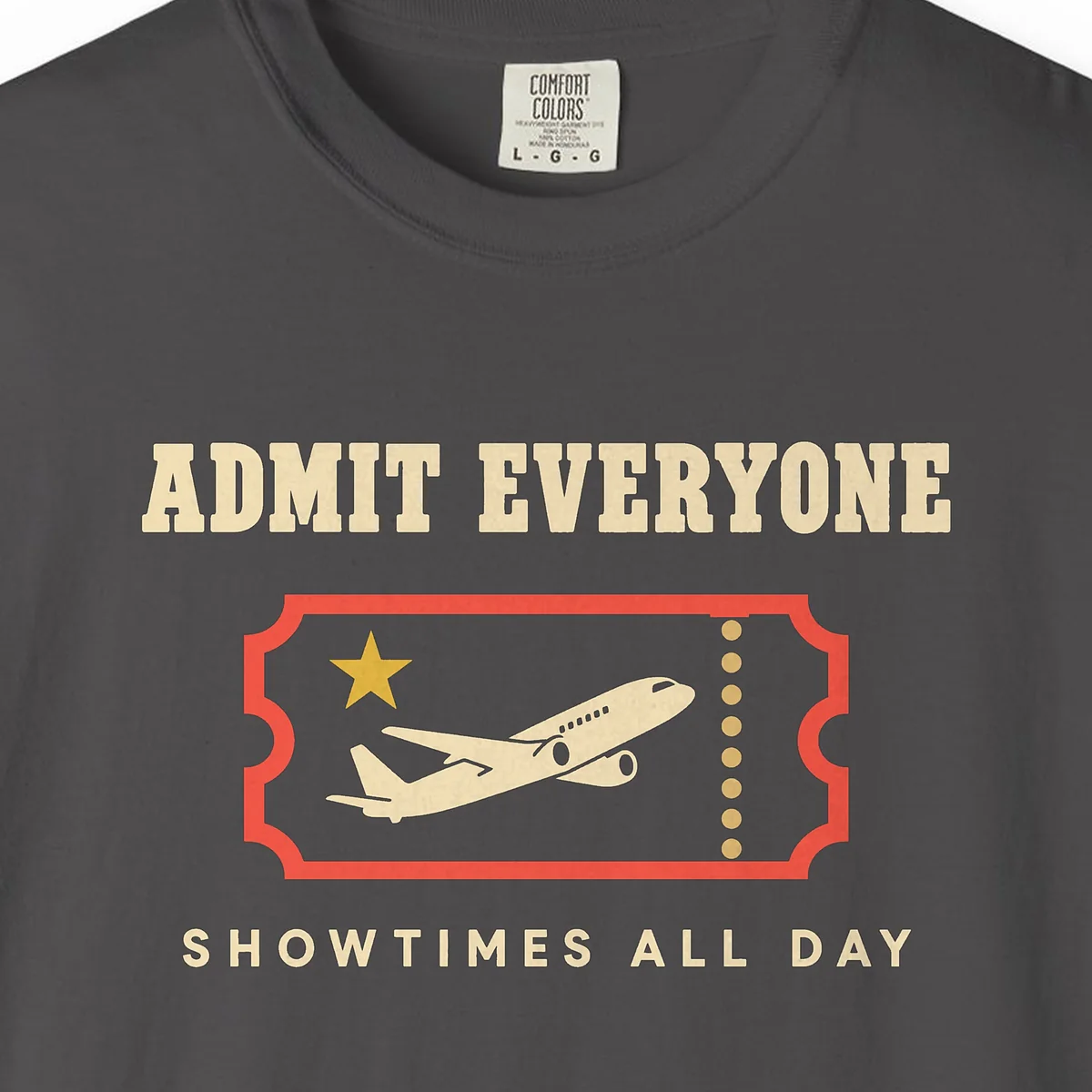 Admit Everyone Tee in Graphite, close-up