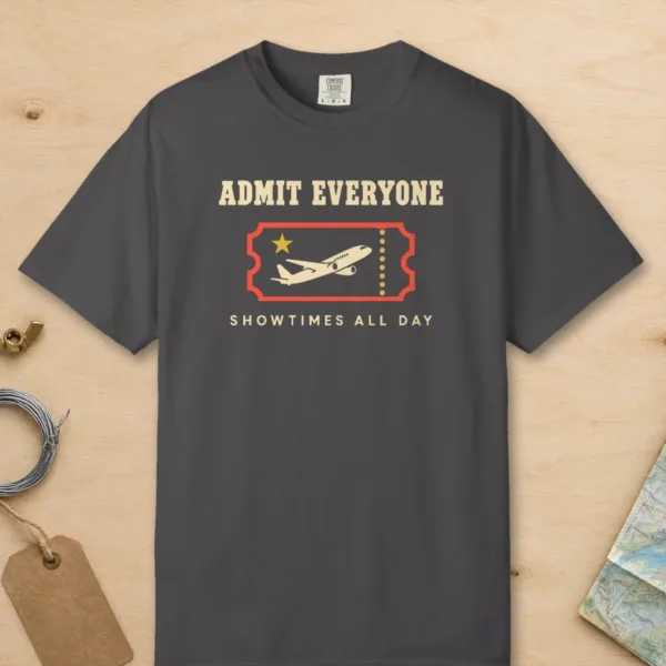Admit Everyone Tee in Graphite, front view