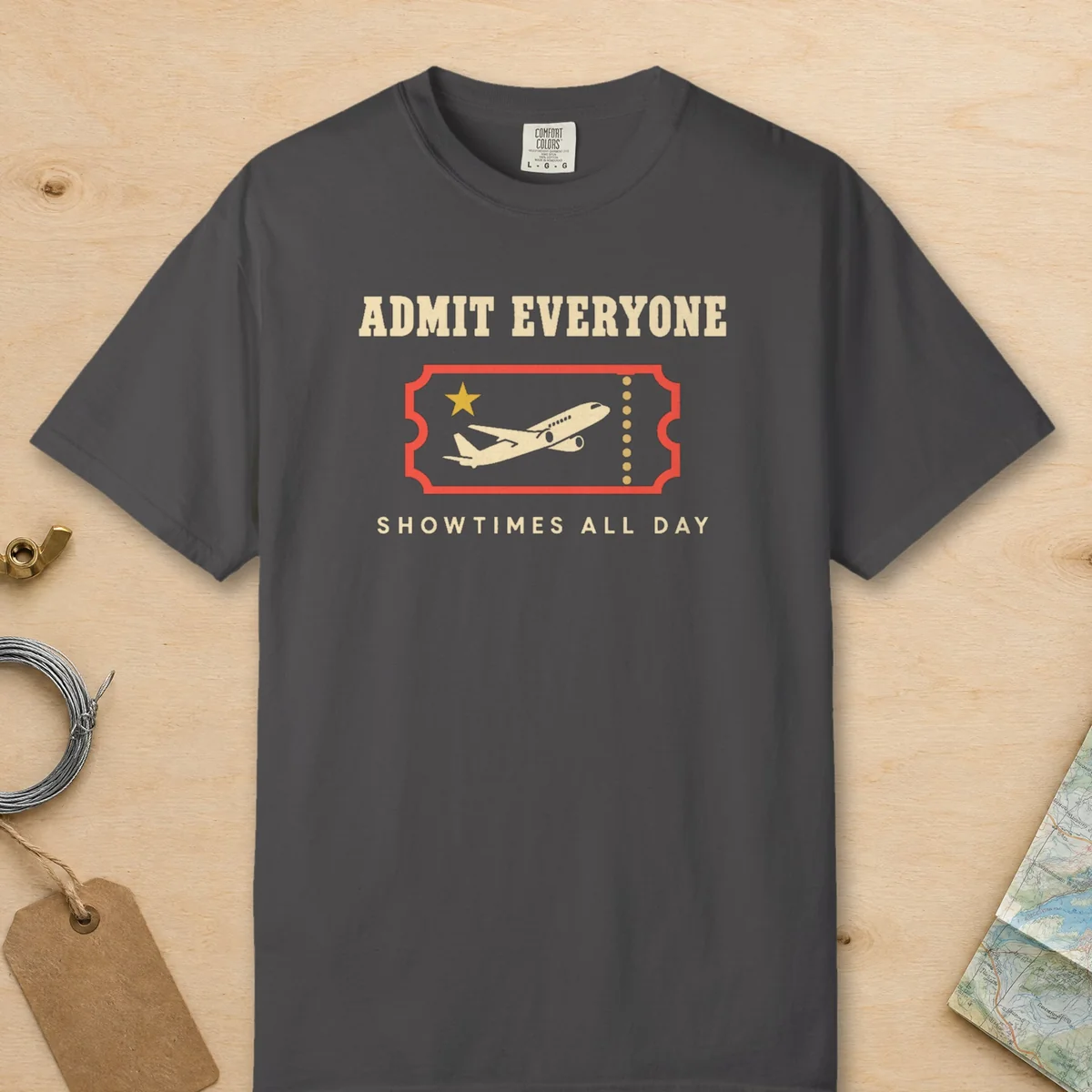 Admit Everyone Tee in Graphite, front view