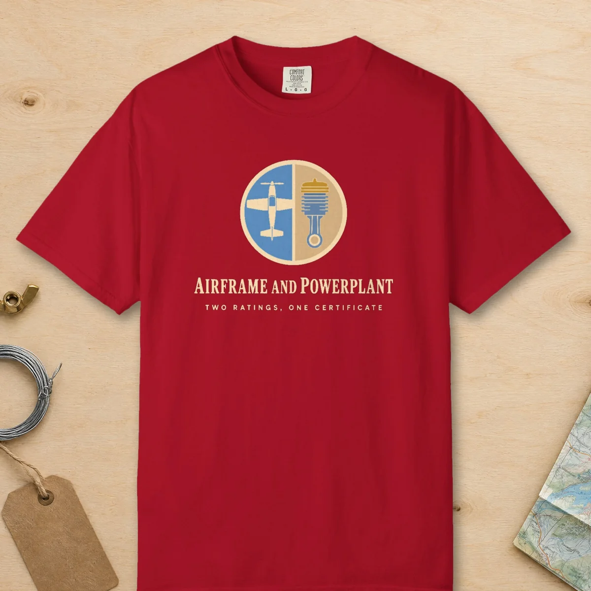Airframe and Powerplant Tee in Red, front view