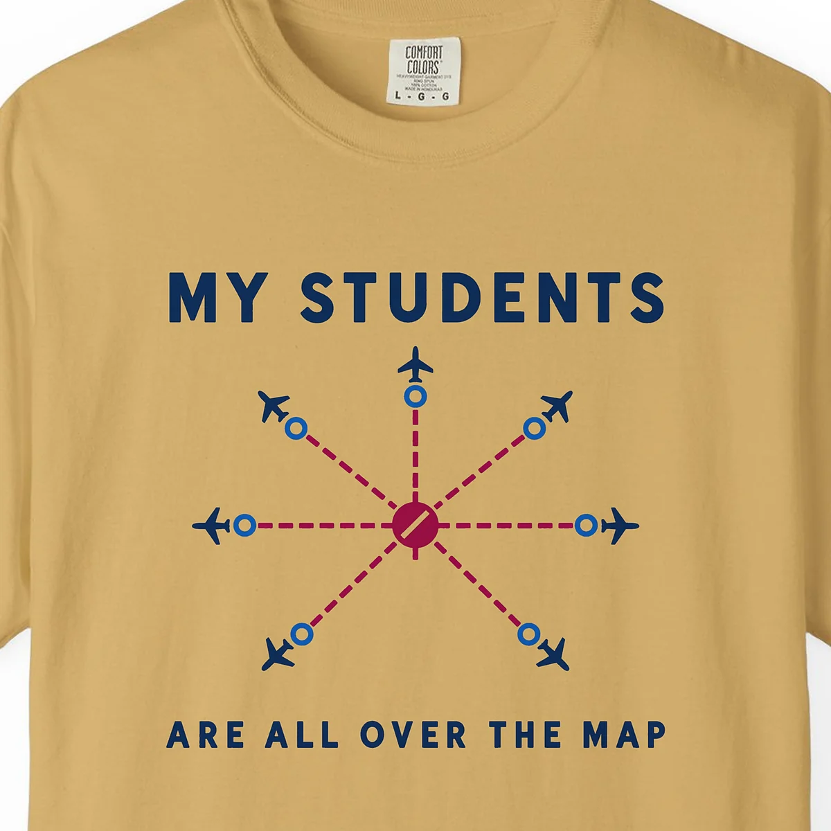 all-over-the-map-tee-mustard-chest All Over the Map Tee in Mustard, close-up