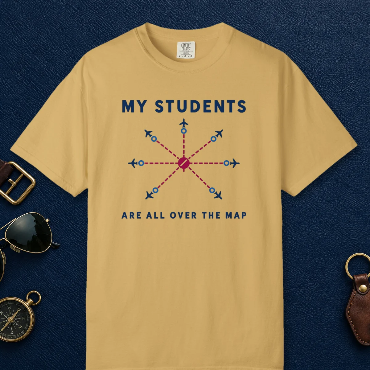 All Over the Map Tee in Mustard, front view