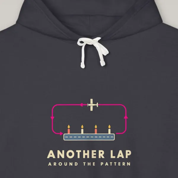 Another Lap Birthday design on the Comfort Colors 1467 hoodie in Black, close-up of the print