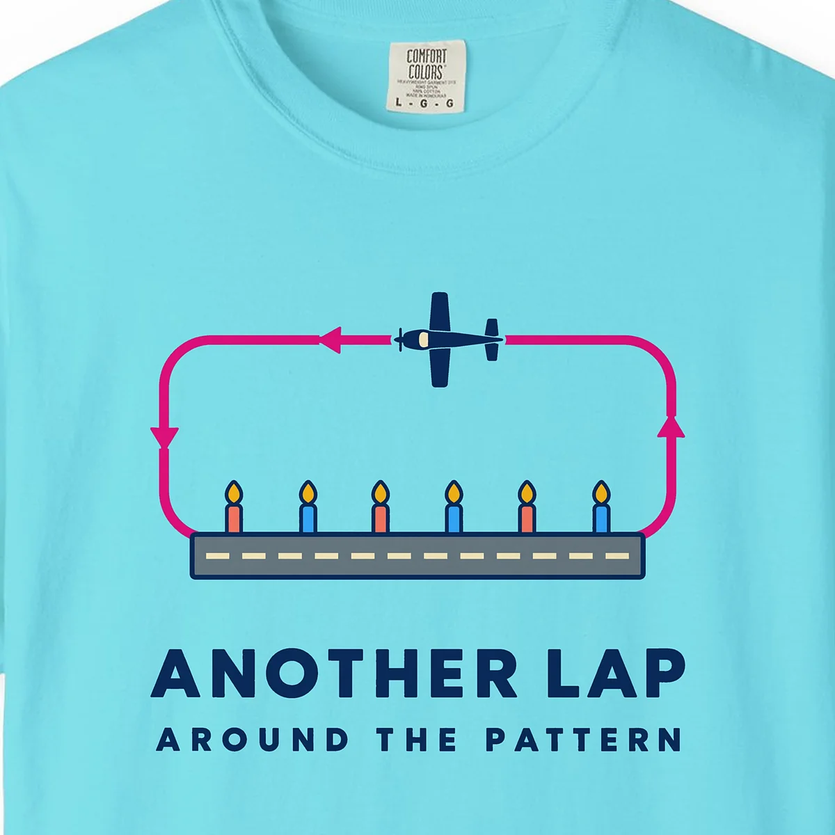 Another Lap Birthday Tee in Lagoon Blue, close-up