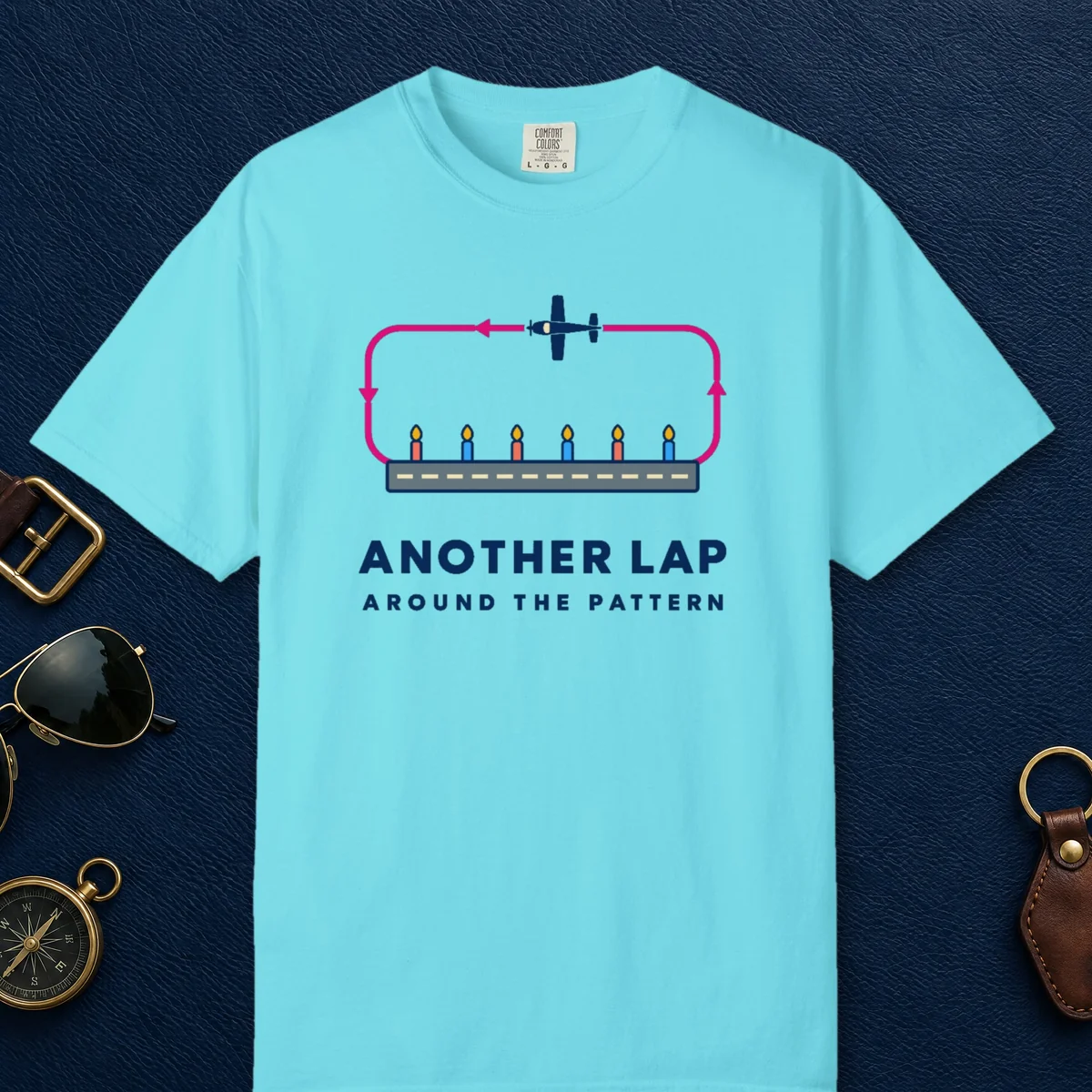 Another Lap Birthday Tee in Lagoon Blue, front view