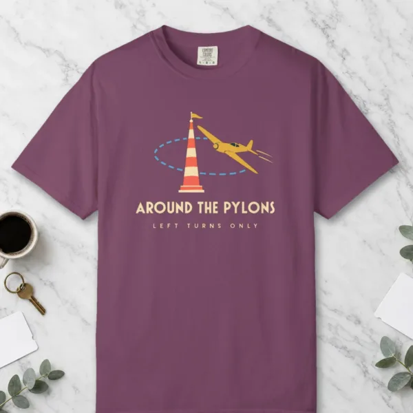 around-the-pylons-tee-berry-front Around the Pylons Tee in Berry, front view