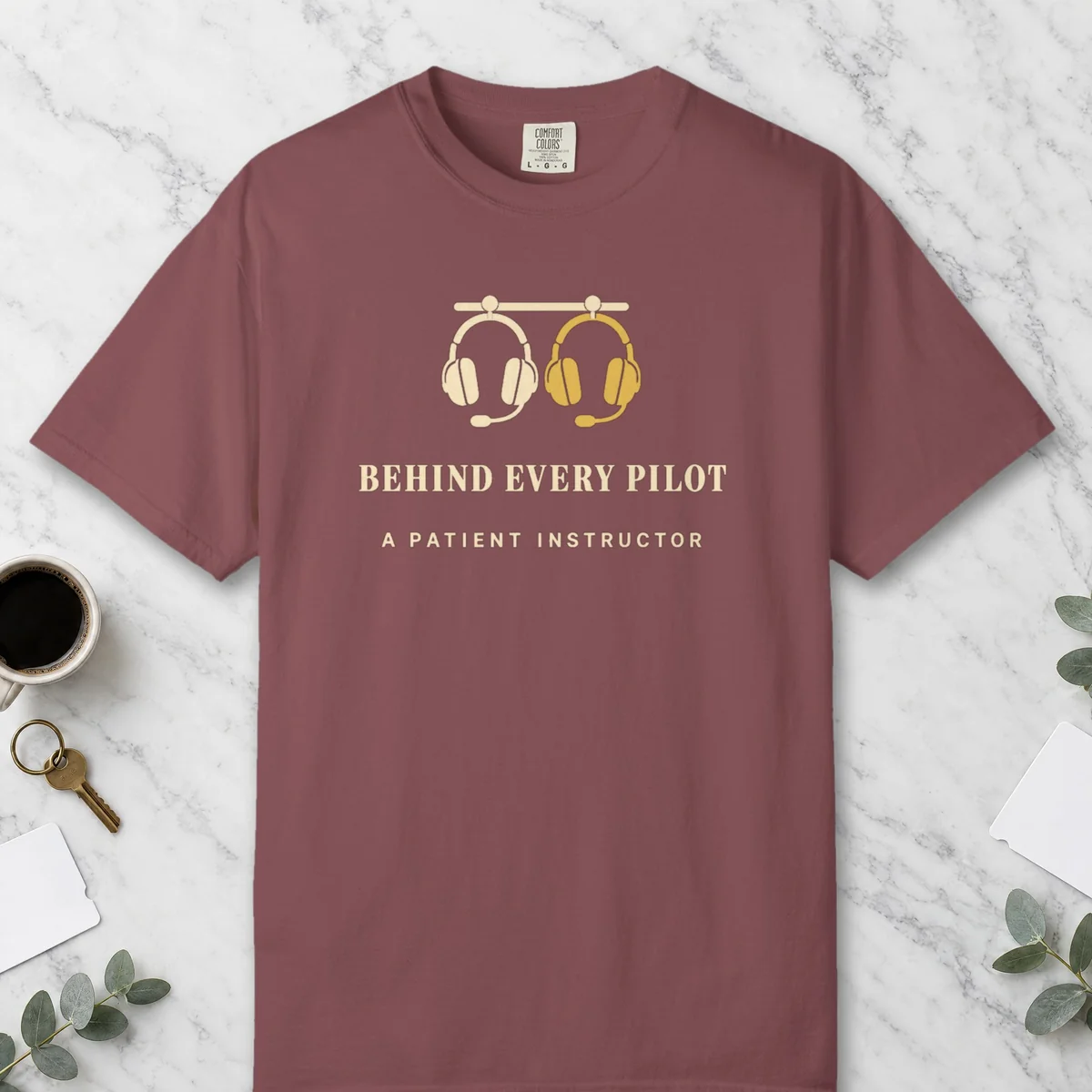 Behind Every Pilot Tee in Brick, front view