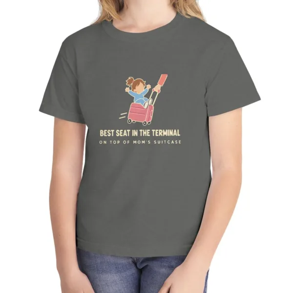 best-seat-in-the-terminal-kids-tee-pepper-front Best Seat in the Terminal kids tee in Pepper, Comfort Colors 9018 youth tee, front view