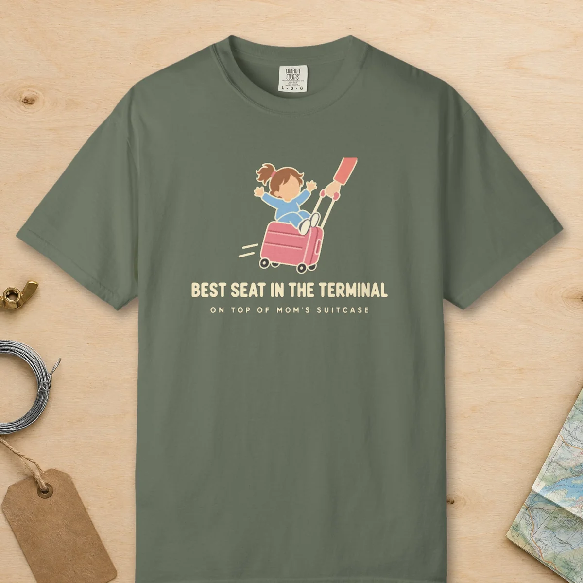 Best Seat in the Terminal Tee in Moss, front view