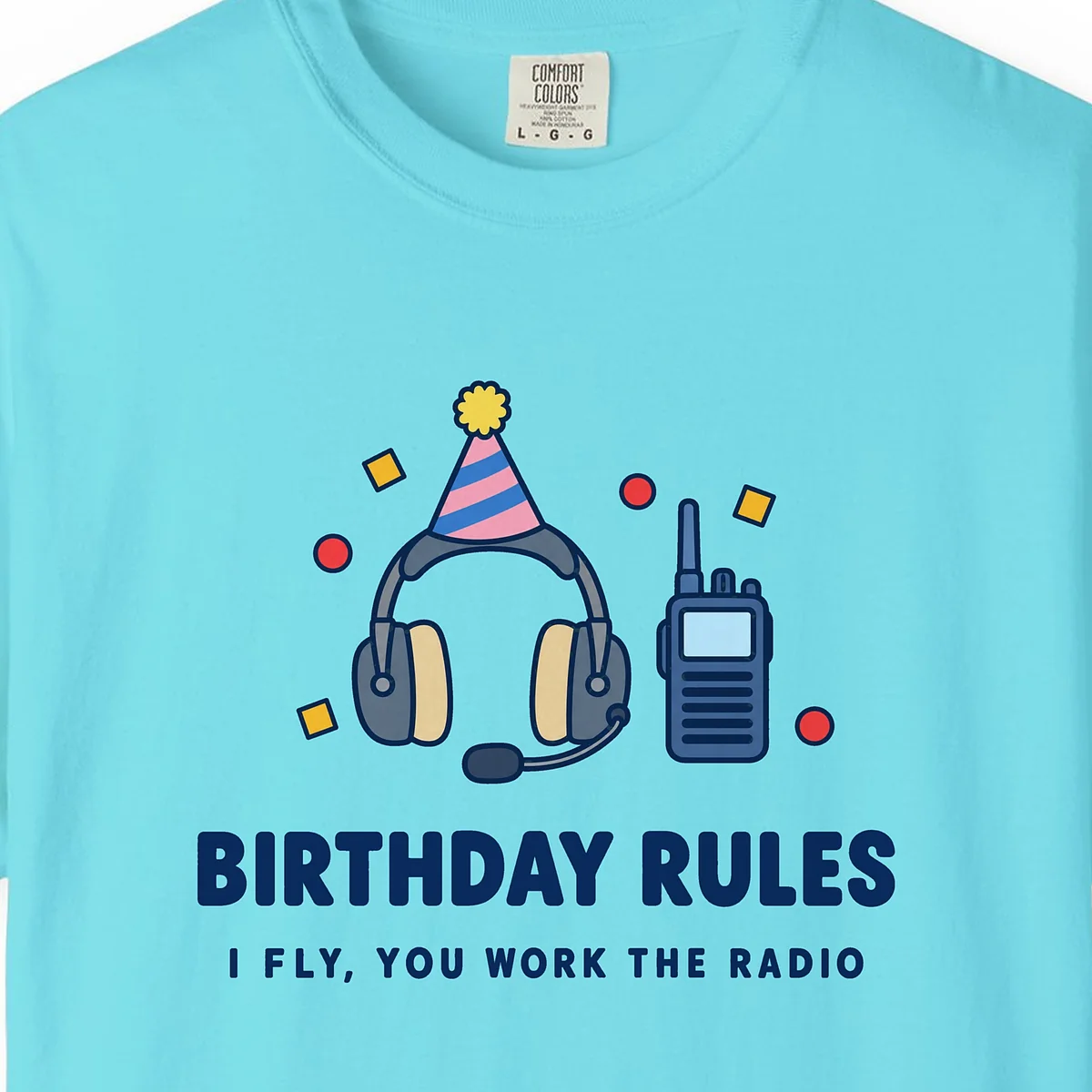 birthday-rules-tee-lagoon-blue-chest Birthday Rules Tee in Lagoon Blue, close-up