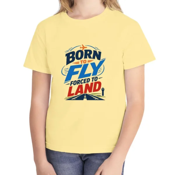 Born to Fly Big Letters kids tee in Butter, Comfort Colors 9018 youth tee, front view