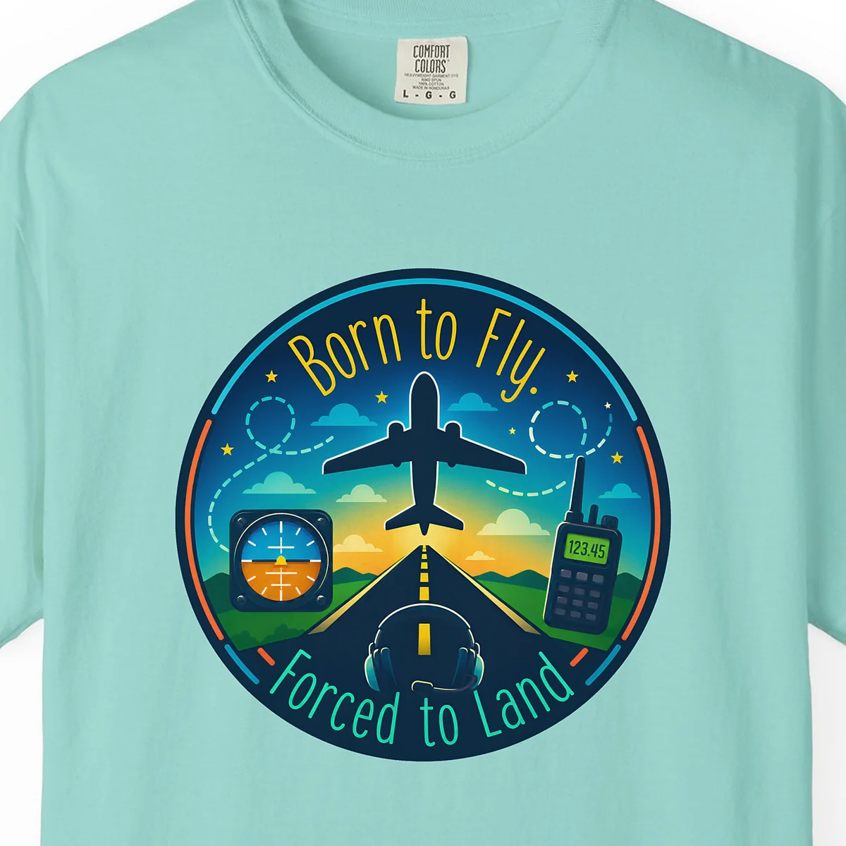 Born to Fly Dusk Patch Tee in Chalky Mint, close-up