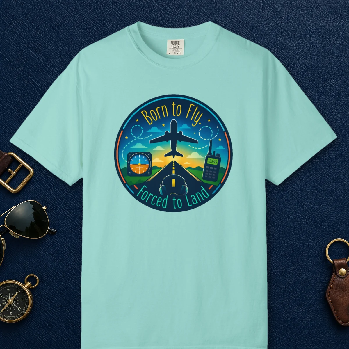 Born to Fly Dusk Patch Tee in Chalky Mint, front view