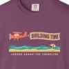 Building Time Tee in Berry, close-up