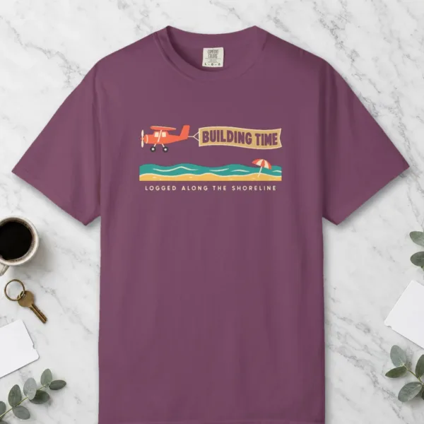 Building Time Tee in Berry, front view