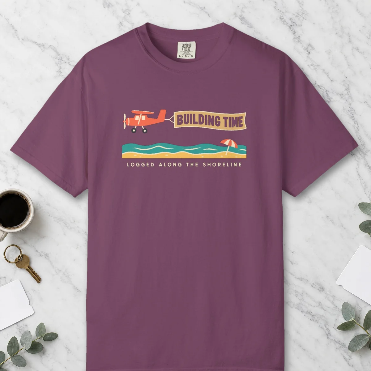 Building Time Tee in Berry, front view