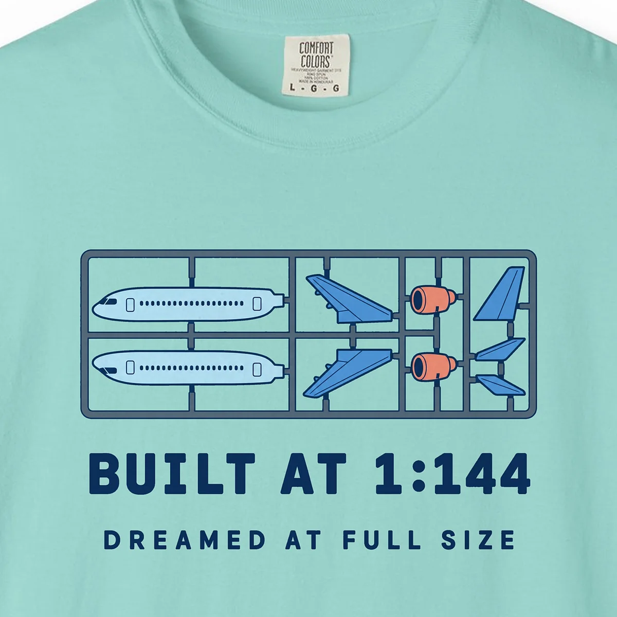 built-at-1-144-tee-chalky-mint-chest Built at 1:144 Tee in Chalky Mint, close-up