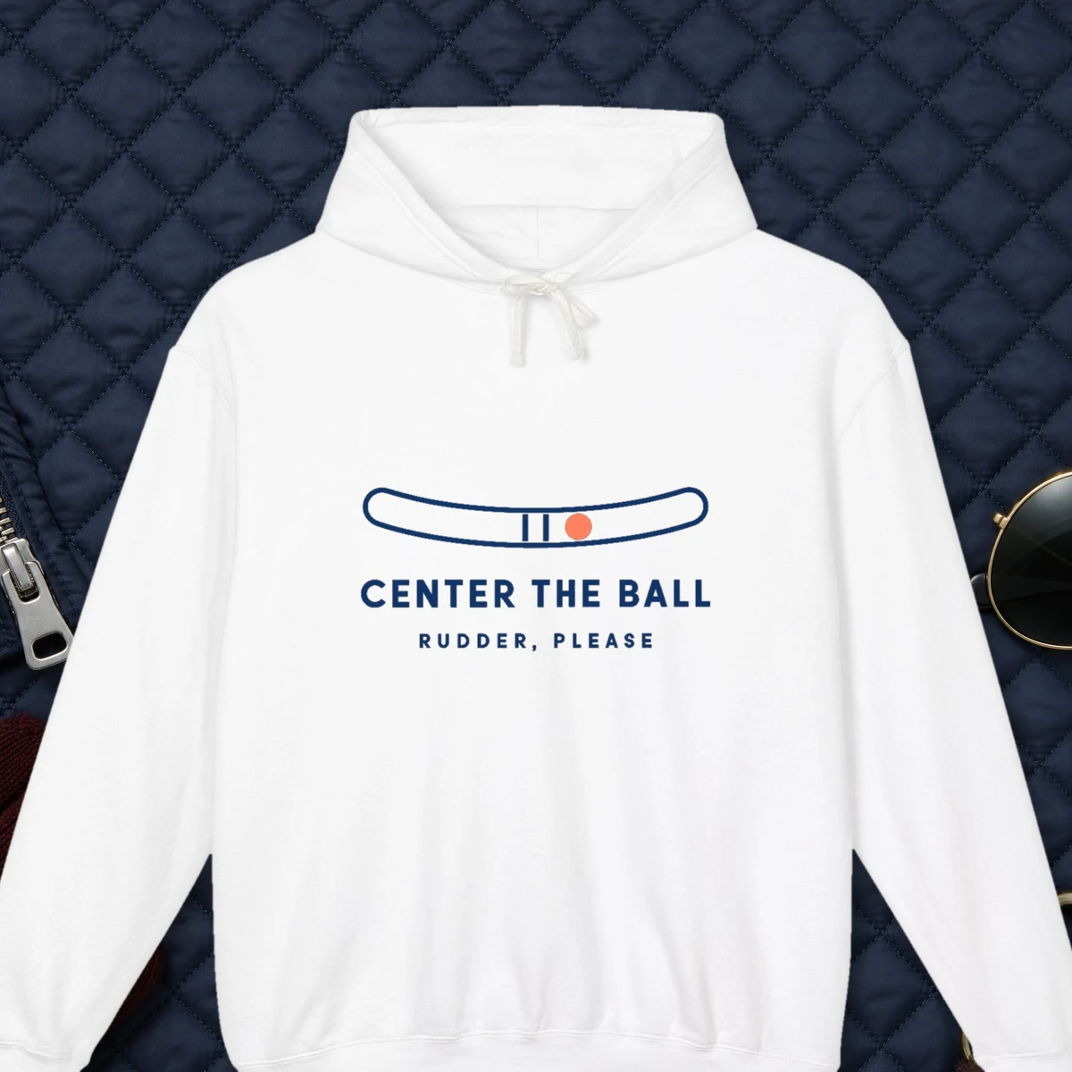 Center the Ball design on the Comfort Colors 1467 hoodie in White, front view