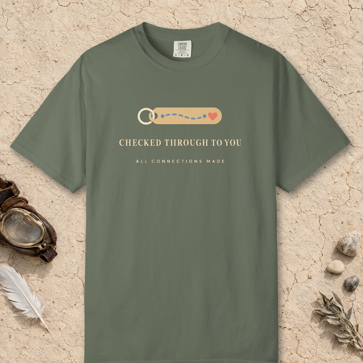 Checked Through to You Tee in Moss, front view