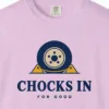 chocks-in-for-good-tee-orchid-chest Chocks In for Good Tee in Orchid, close-up