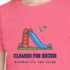 cleared-for-recess-kids-tee-crunchberry-chest Close-up of the Cleared for Recess design on the Crunchberry kids tee, Comfort Colors 9018 youth tee, with the neckline