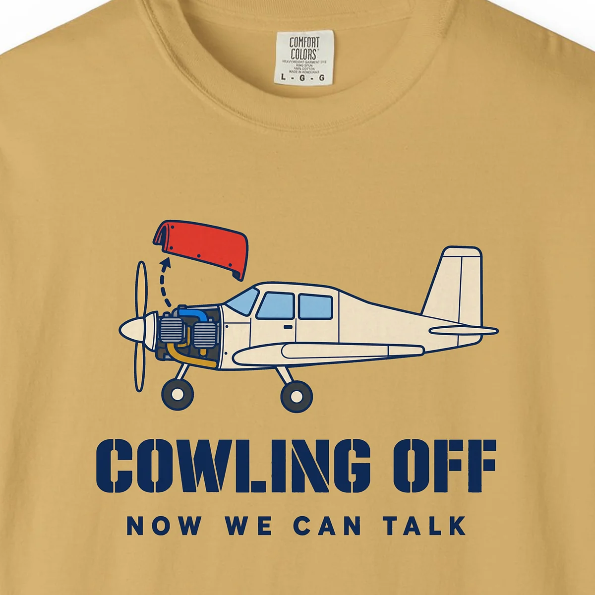 Cowling Off Tee in Mustard, close-up