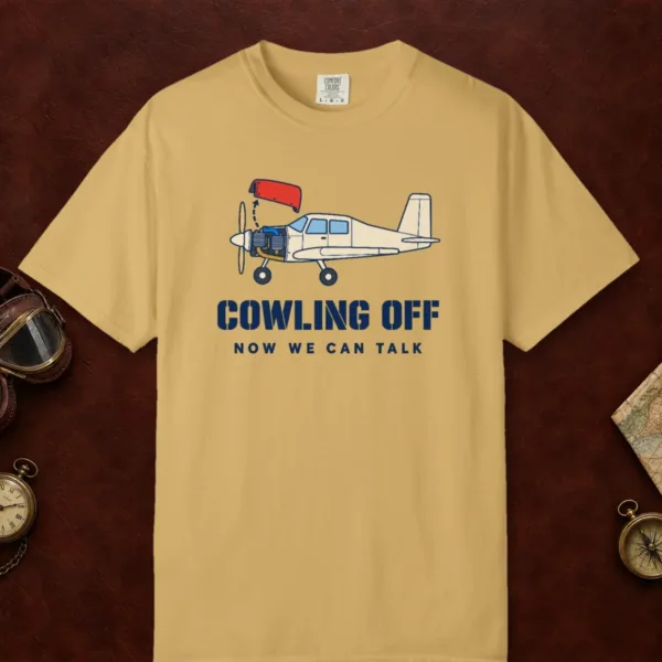 cowling-off-tee-mustard-front Cowling Off Tee in Mustard, front view