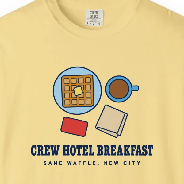 crew-hotel-breakfast-tee-butter-chest Crew Hotel Breakfast Tee in Butter, close-up