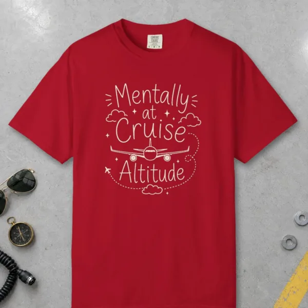 cruise-altitude-airliner-night-tee-red-front Cruise Altitude Airliner Night Tee in Red, front view