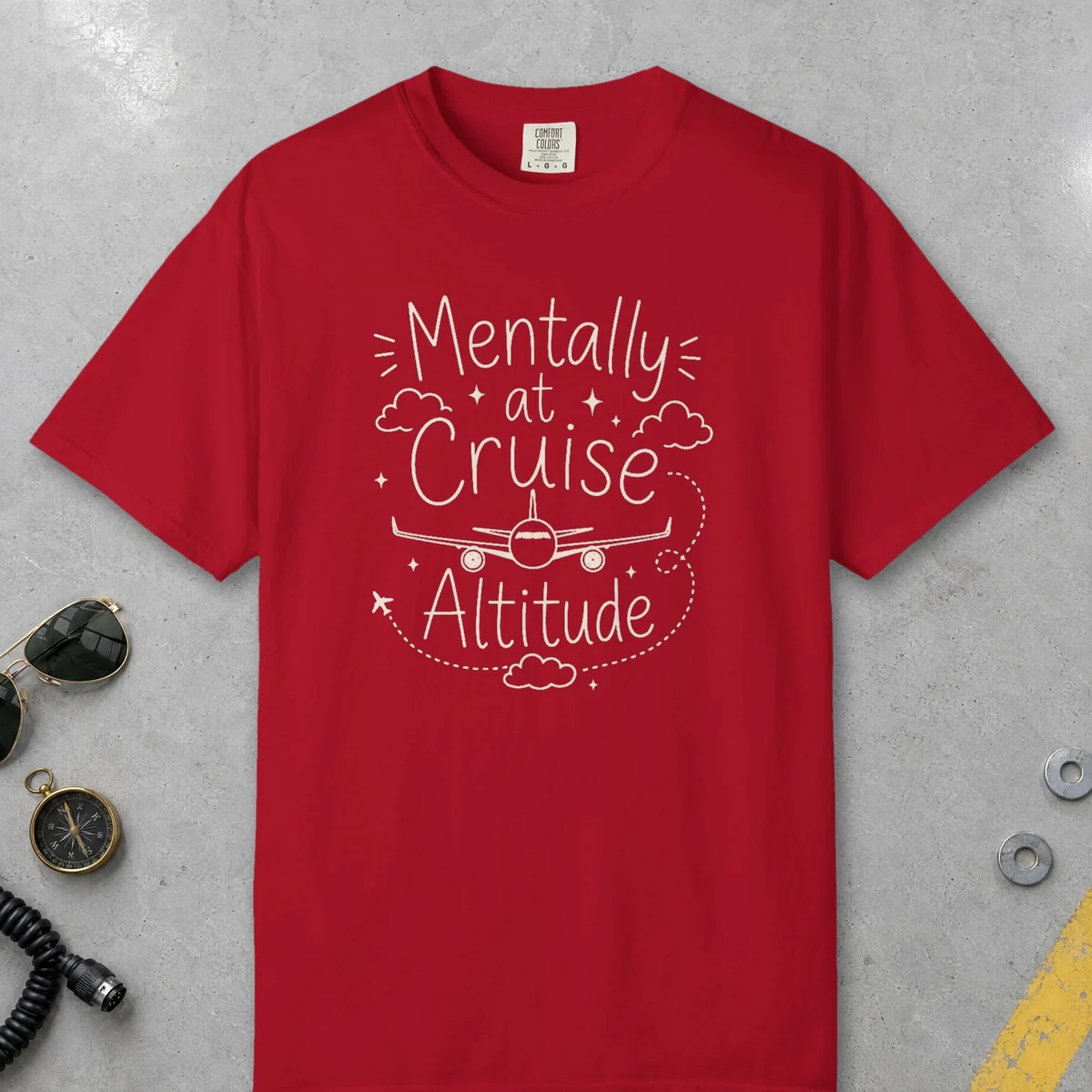 Cruise Altitude Airliner Night Tee in Red, front view