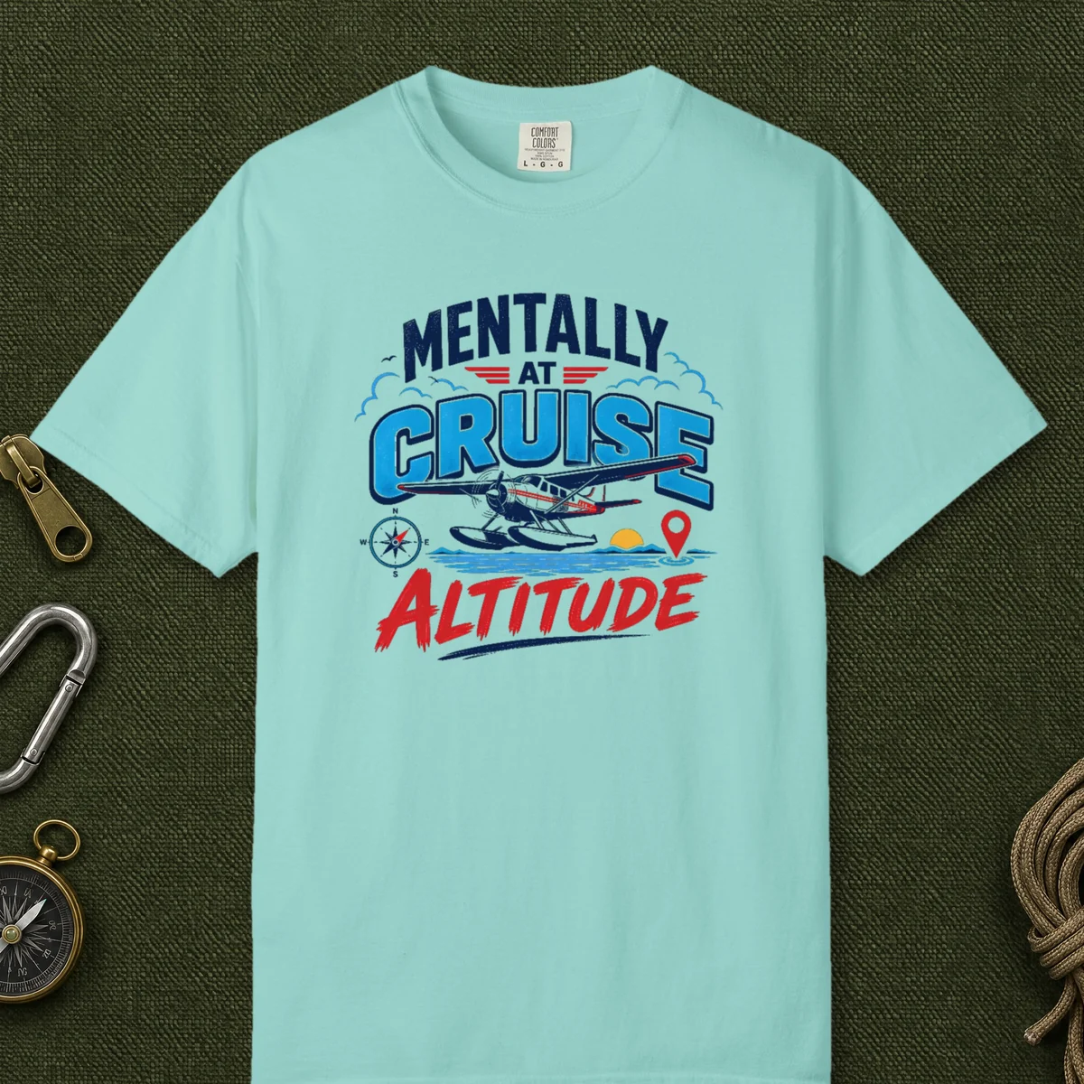 Cruise Altitude Floatplane Tee in Chalky Mint, front view