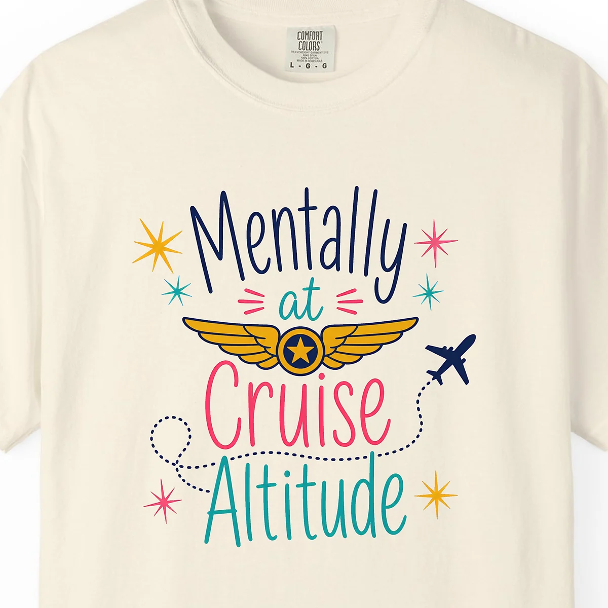 Cruise Altitude Gold Wings Tee in Ivory, close-up