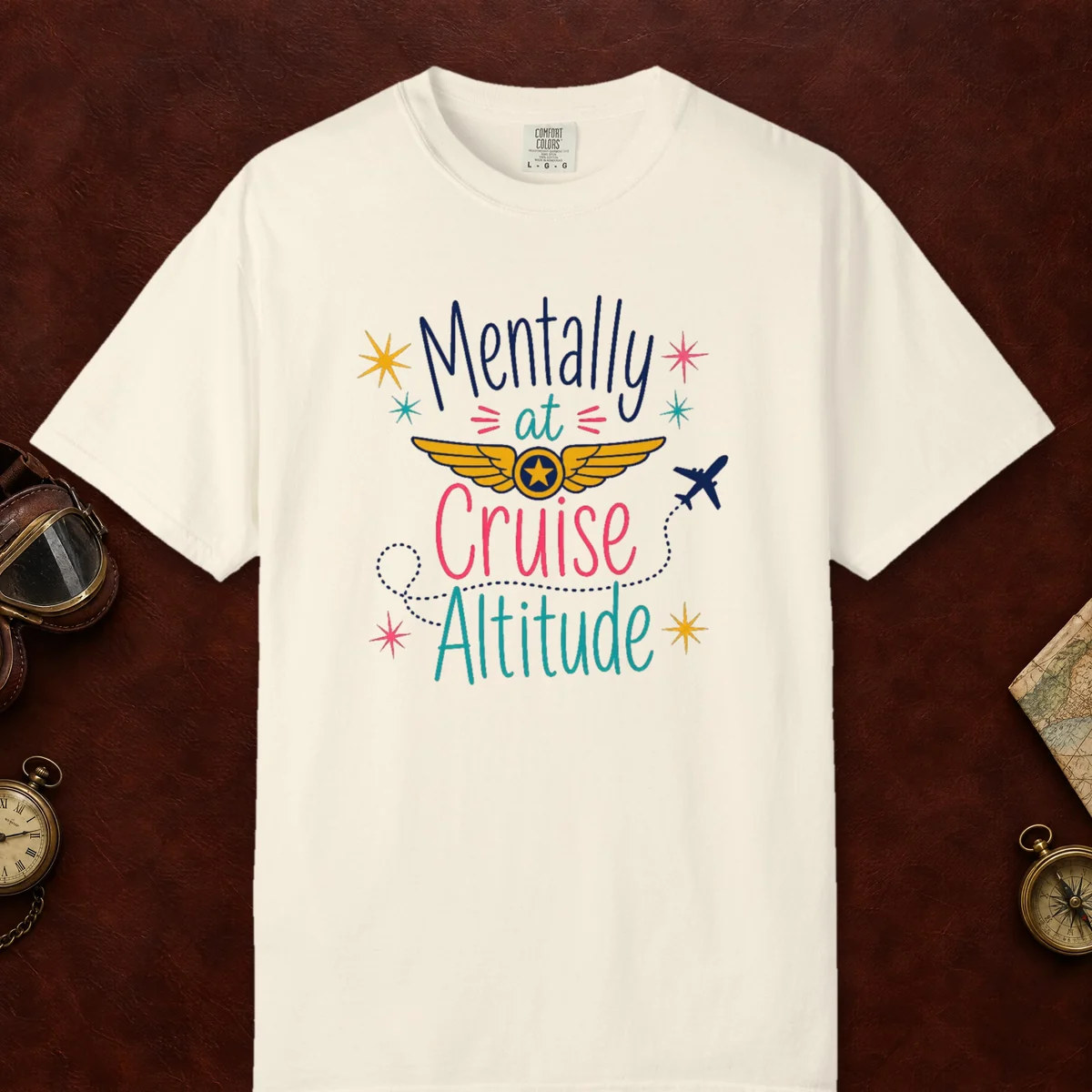 Cruise Altitude Gold Wings Tee in Ivory, front view