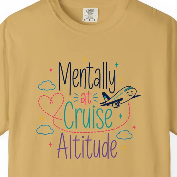 Cruise Altitude Smiling Jet Tee in Mustard, close-up
