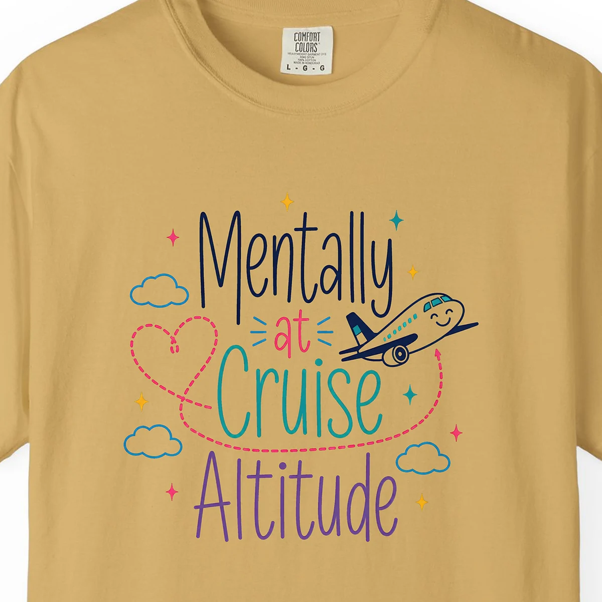 Cruise Altitude Smiling Jet Tee in Mustard, close-up