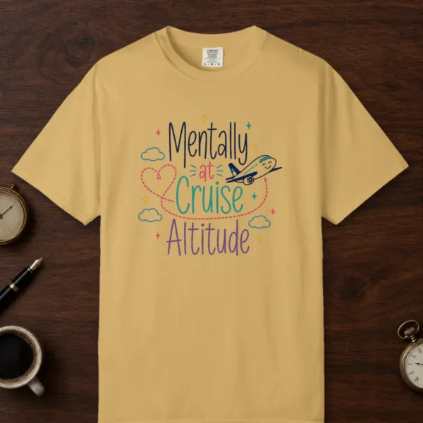 Cruise Altitude Smiling Jet Tee in Mustard, front view
