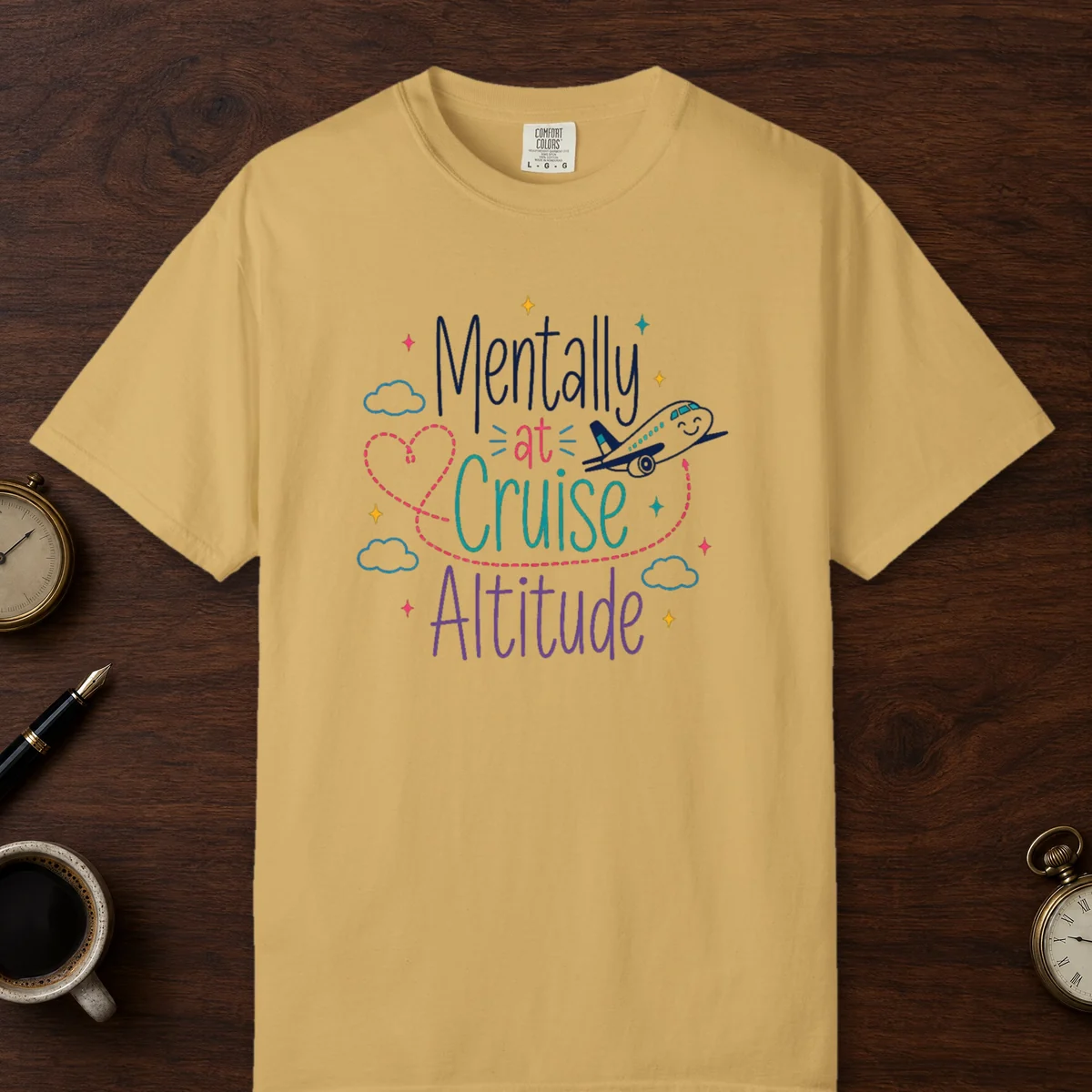 Cruise Altitude Smiling Jet Tee in Mustard, front view