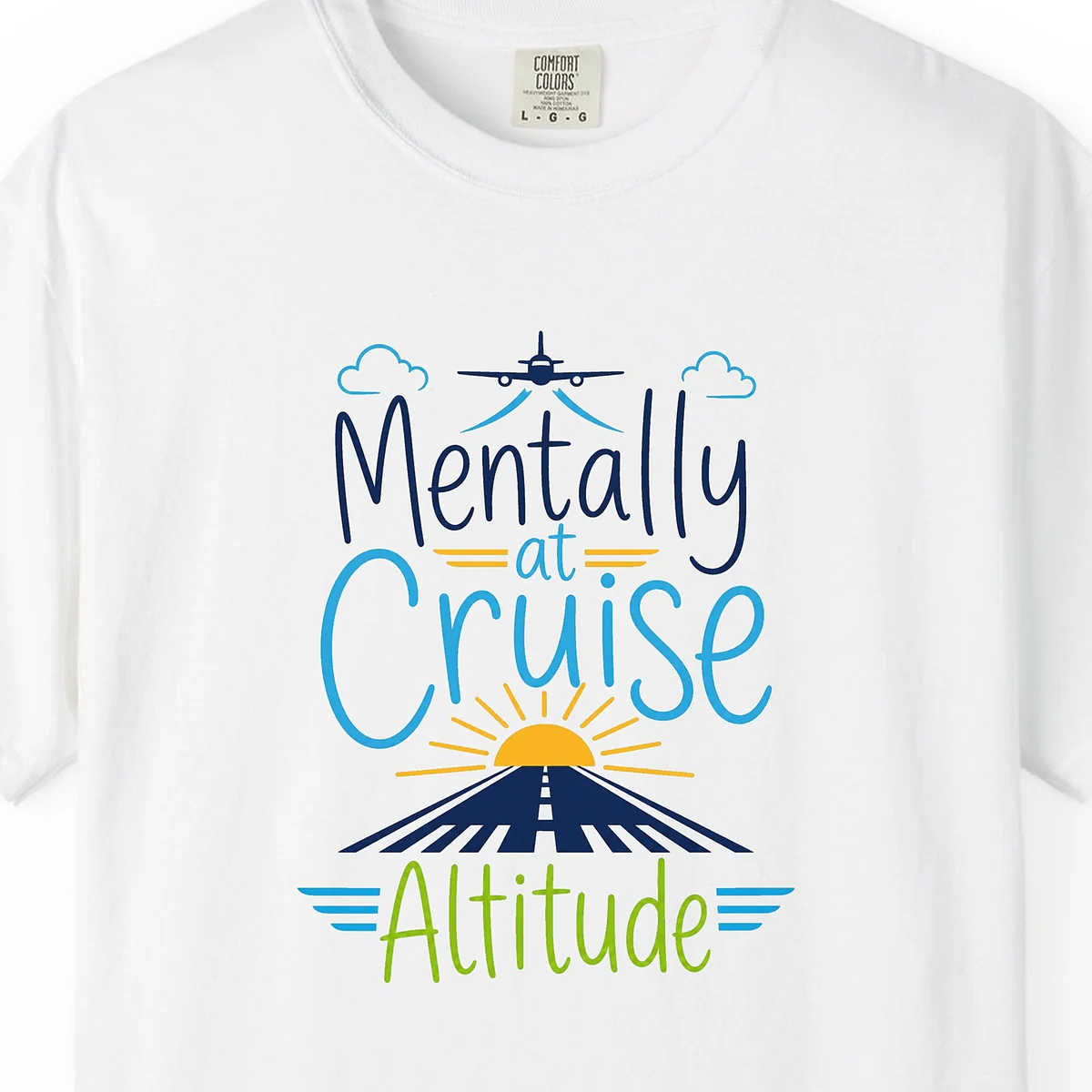 Cruise Altitude Sunrise Tee in White, close-up
