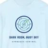 dark-room-busy-sky-long-sleeve-tee-chambray-chest Dark Room Busy Sky design on a Chambray Comfort Colors 6014 long-sleeve tee, close-up of the print