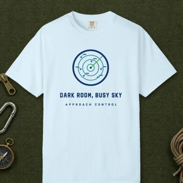 Dark Room Busy Sky Tee in Chambray, front view
