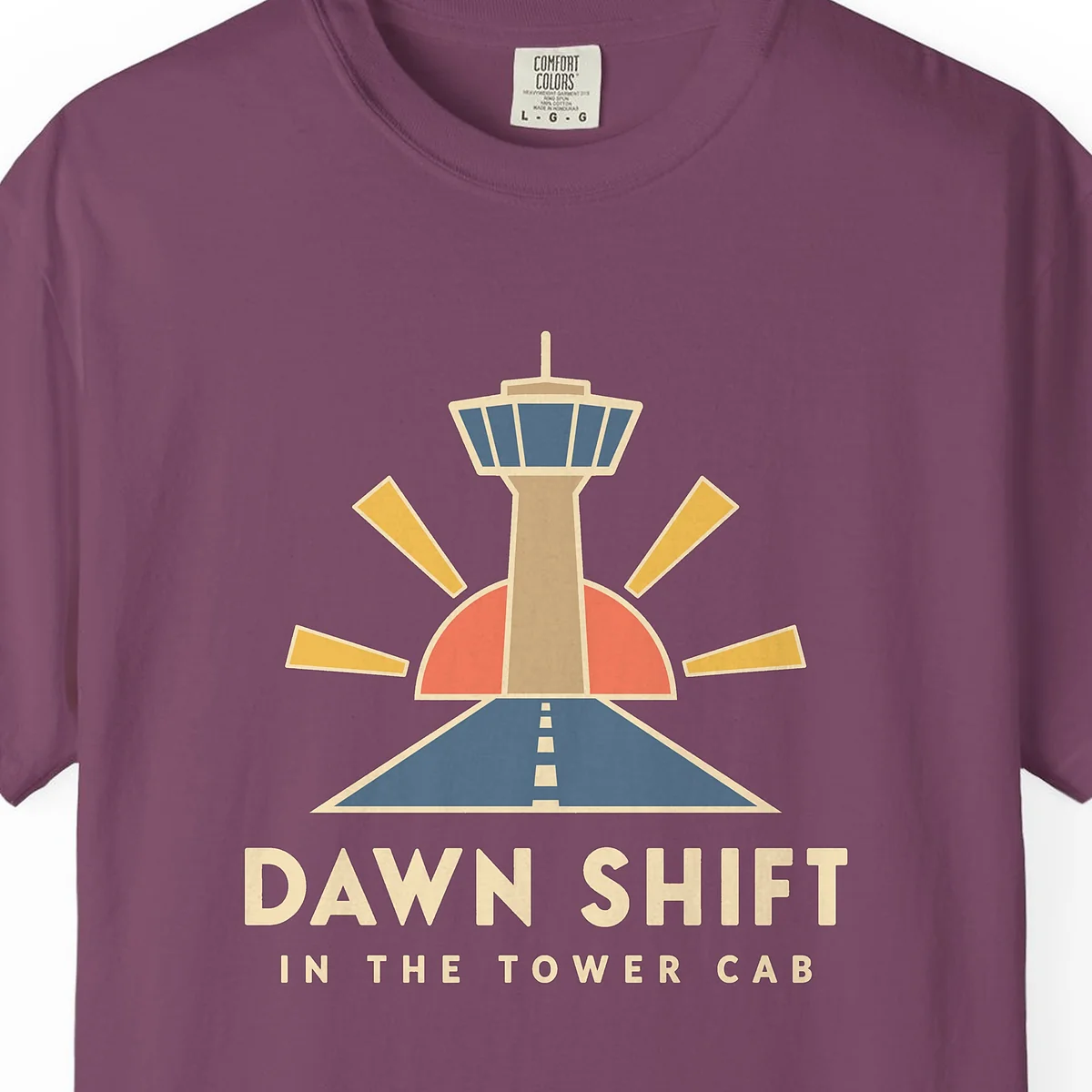 Dawn Shift Tower Tee in Berry, close-up
