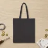 Plain back of the black canvas tote with the Desert Strip design, printed on the front only
