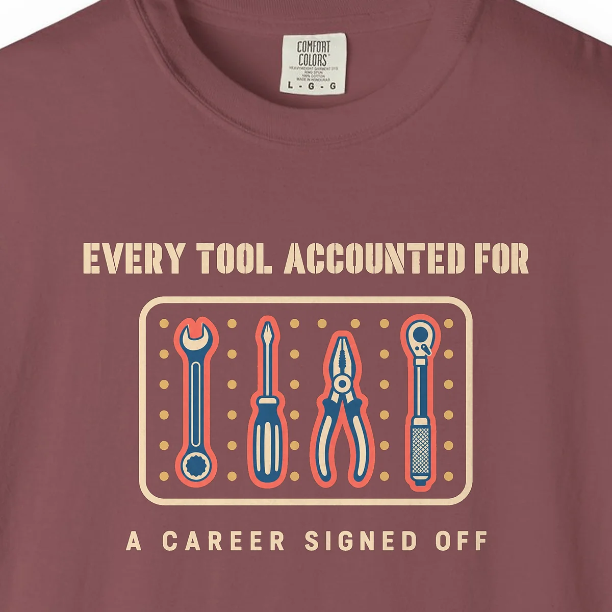 Every Tool Accounted For Tee in Brick, close-up