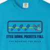 Eyes Down Pockets Full Tee in Sapphire, close-up