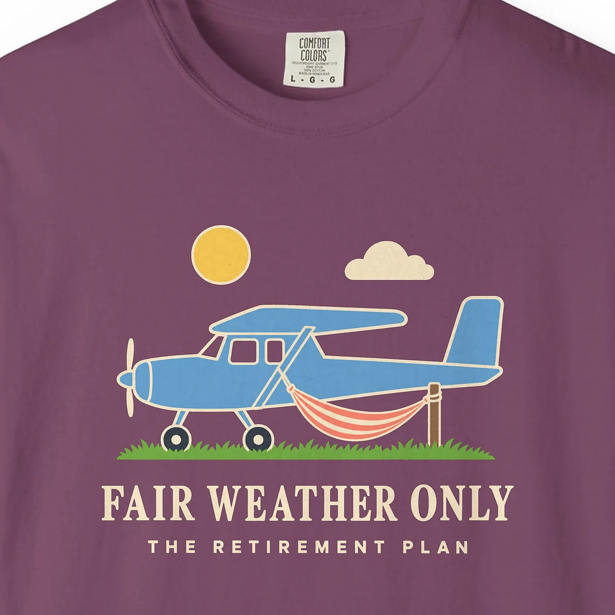 Fair Weather Only Tee in Berry, close-up