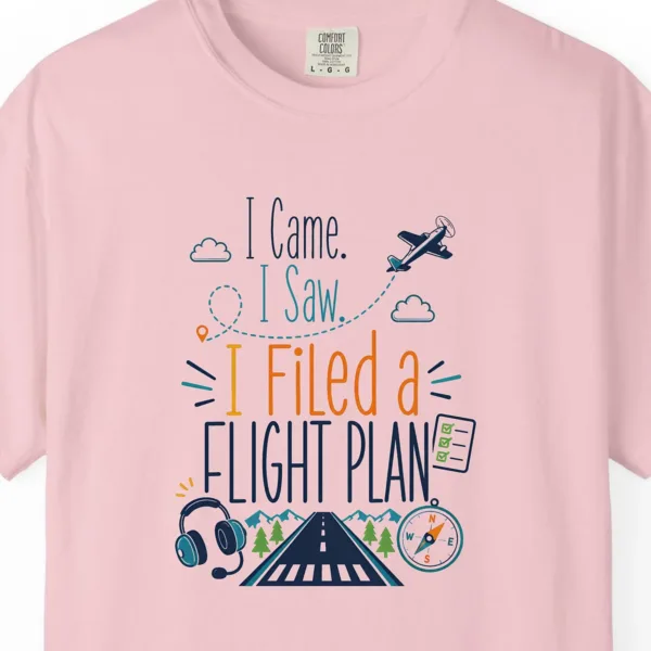 filed-a-flight-plan-mountain-runway-tee-blossom-chest Filed a Flight Plan Mountain Runway Tee in Blossom, close-up