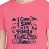 Close-up of the Filed a Flight Plan Script design on the Crunchberry kids tee, Comfort Colors 9018 youth tee, with the neckline