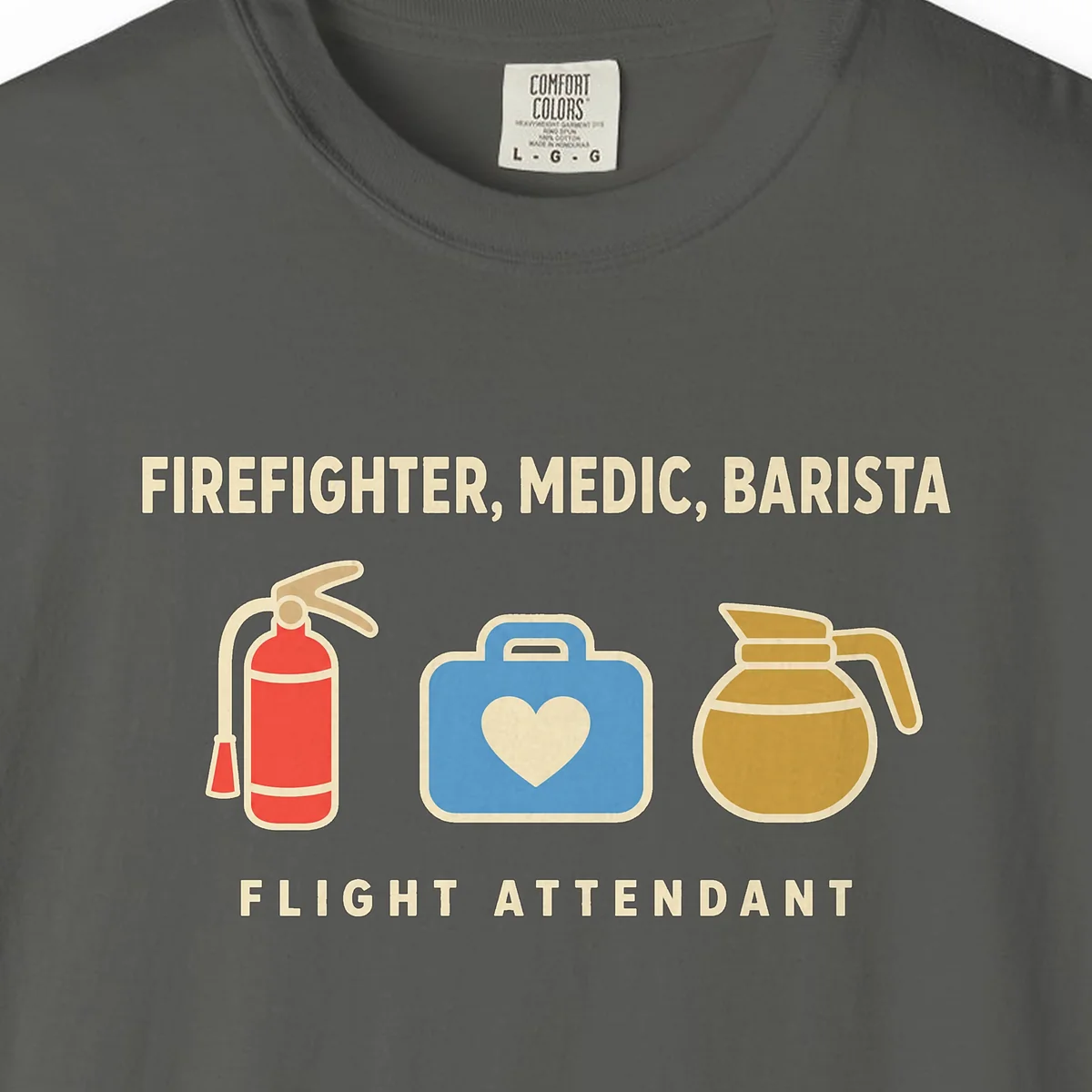 firefighter-medic-barista-tee-pepper-chest Firefighter Medic Barista Tee in Pepper, close-up